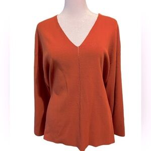 Lafayette 148 oversized orange sweater with open knit details dropped shoulder